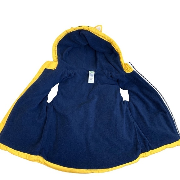 Little Me Yellow Navy Tiger Printed Hooded Puffer Vest Fleece Lined Unisex Sz 2T - Picture 7 of 10